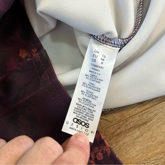 ASOS Floral Corset Pencil Ruched Bust Midi Dress in Burgundy Purple 6 NWOT - Picture 7 of 13